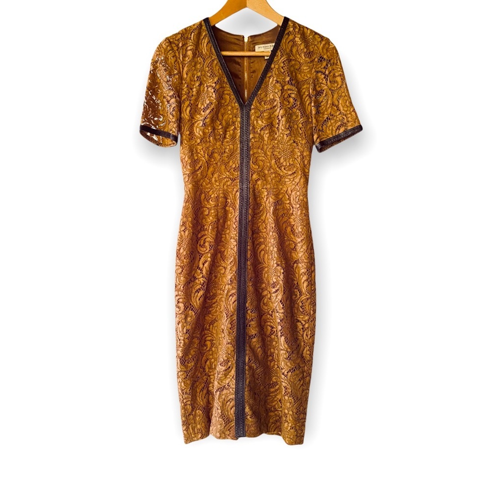 Burberry Gold Paisley-Print Midi Dress with Dark Trim